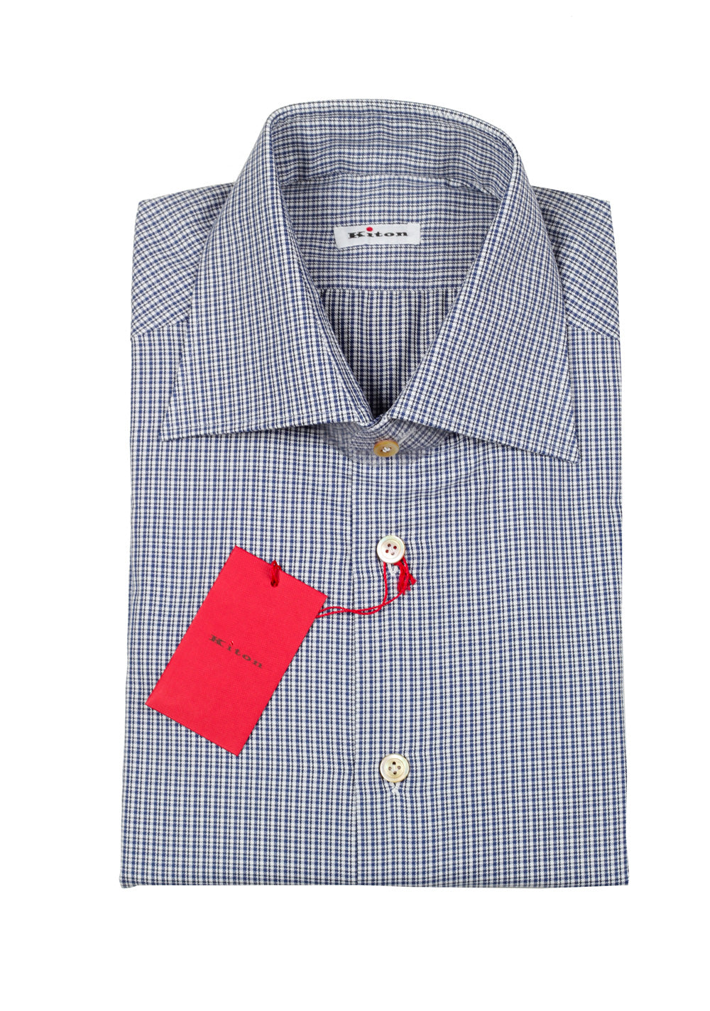 Kiton Checked White Blue Shirt Size 39 / 15,5 U.S.