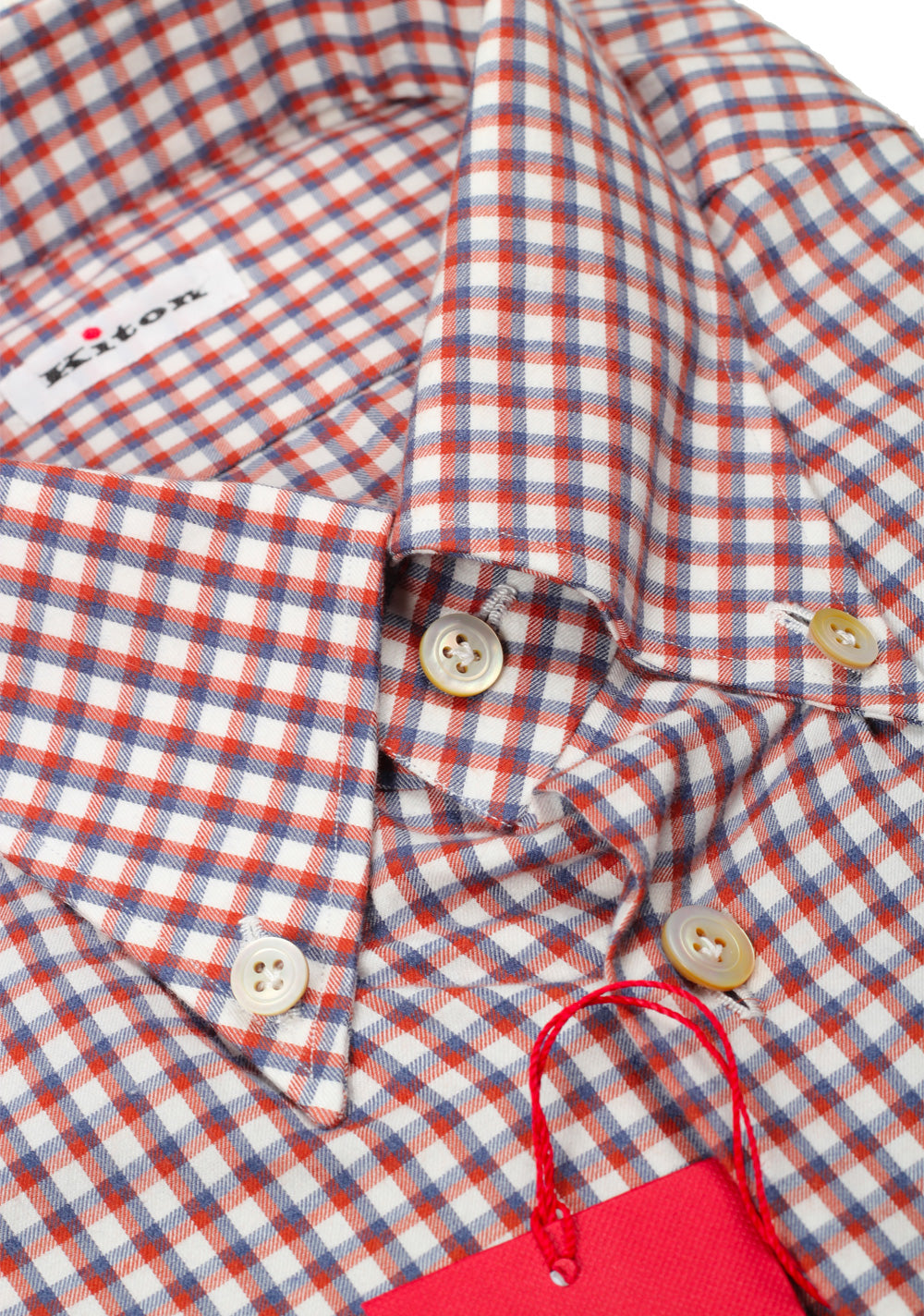 Kiton Checked White Red Gray Shirt Size 40 / 15,75 U.S.