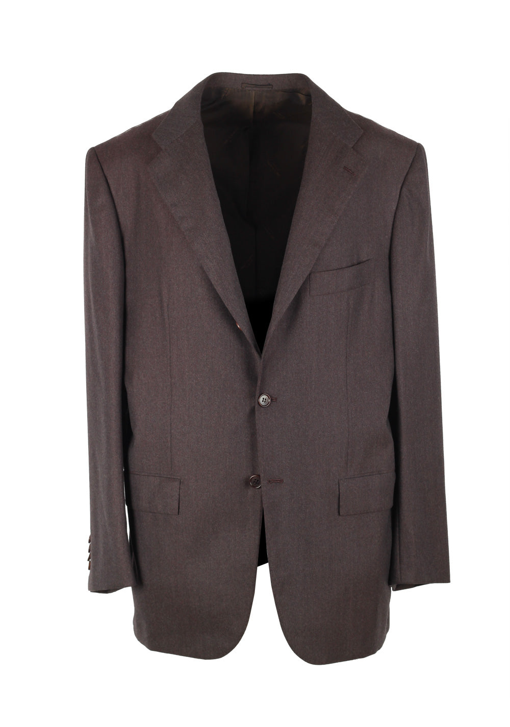 Kiton Solid Brown Suit Size 52 / 42R U.S. In Wool 14 Micron