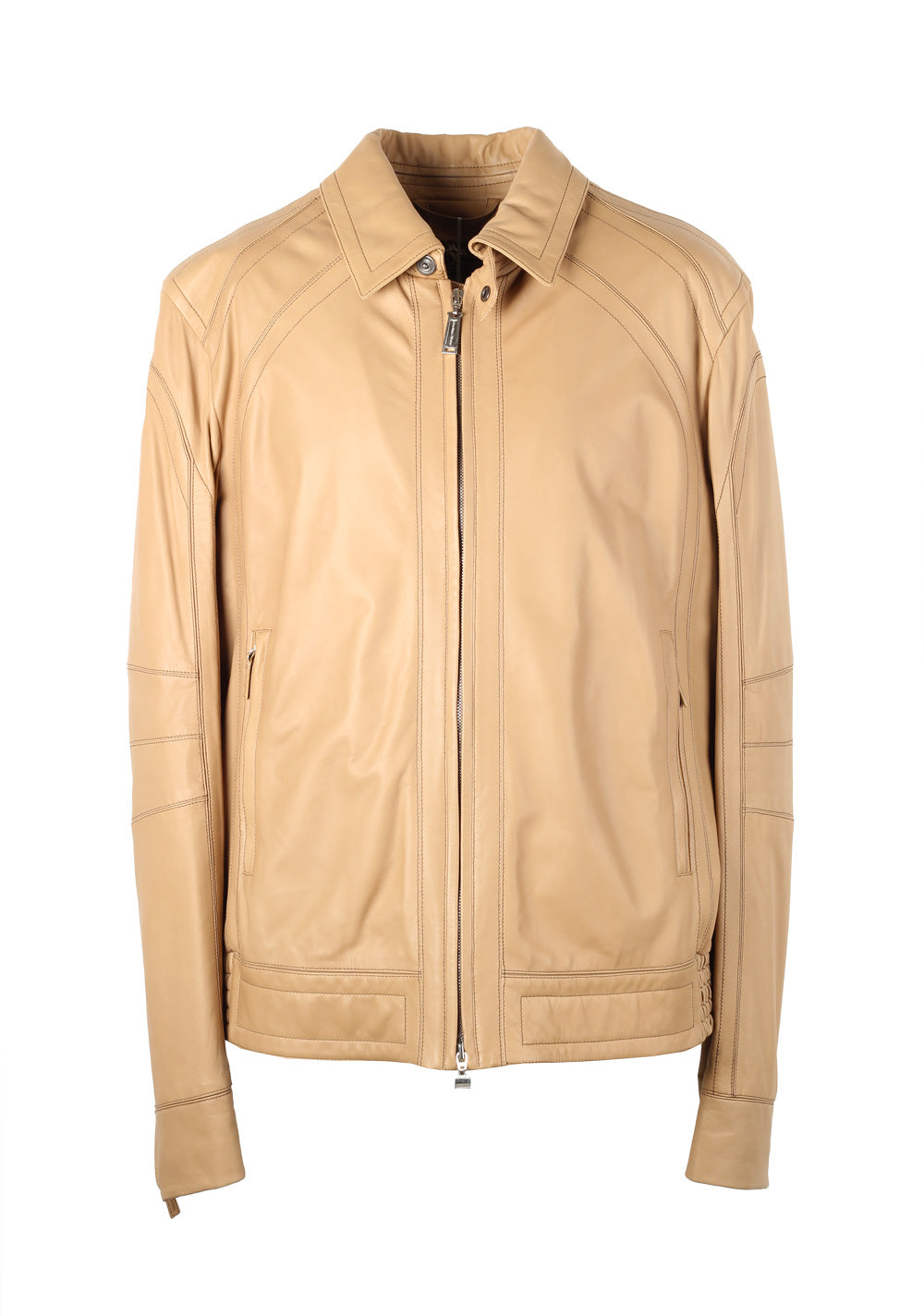 Massimo Sforza Beige Leather Coat Jacket Size 58 / 48R U.S.