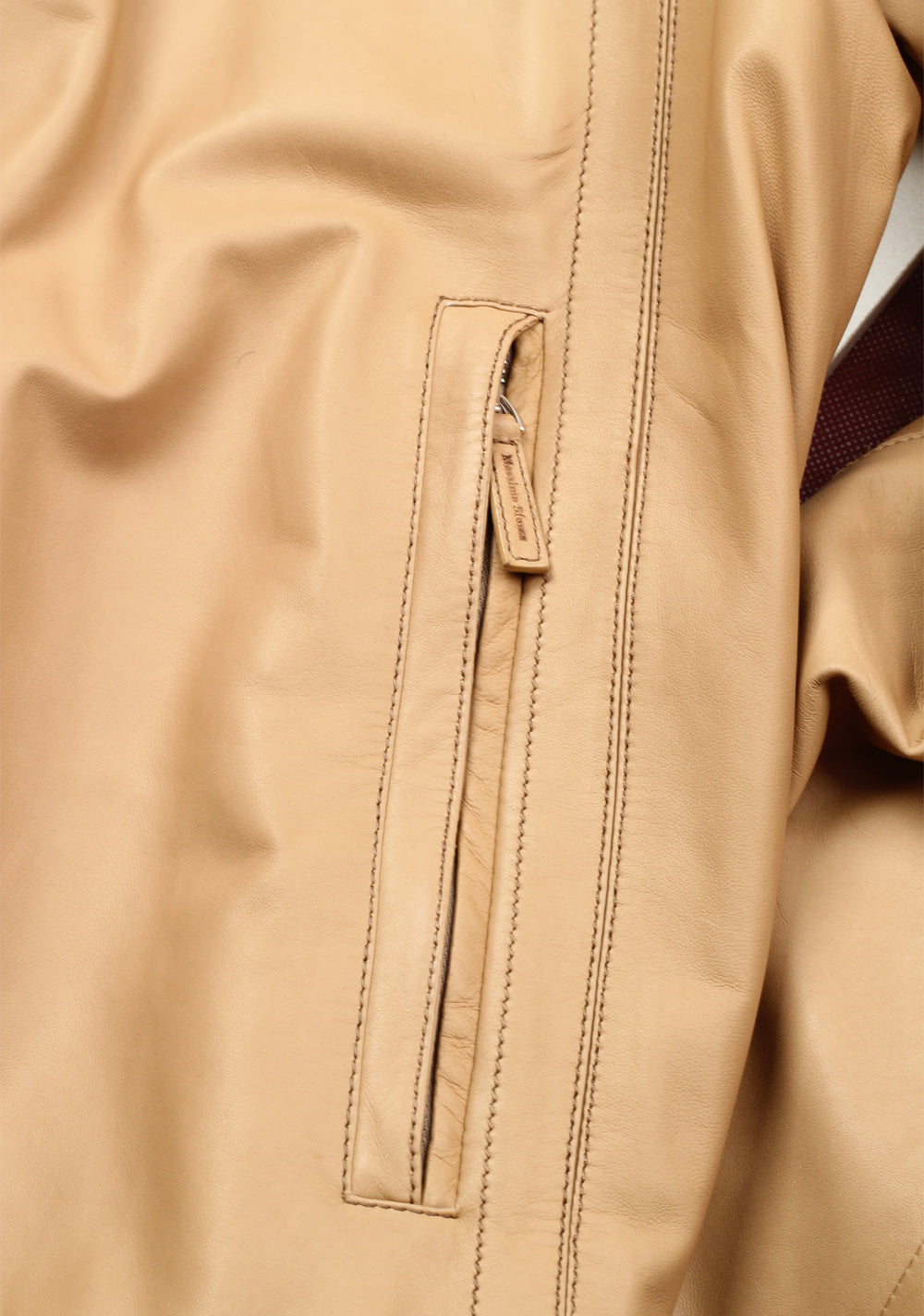 Massimo Sforza Beige Leather Coat Jacket Size 58 / 48R U.S.