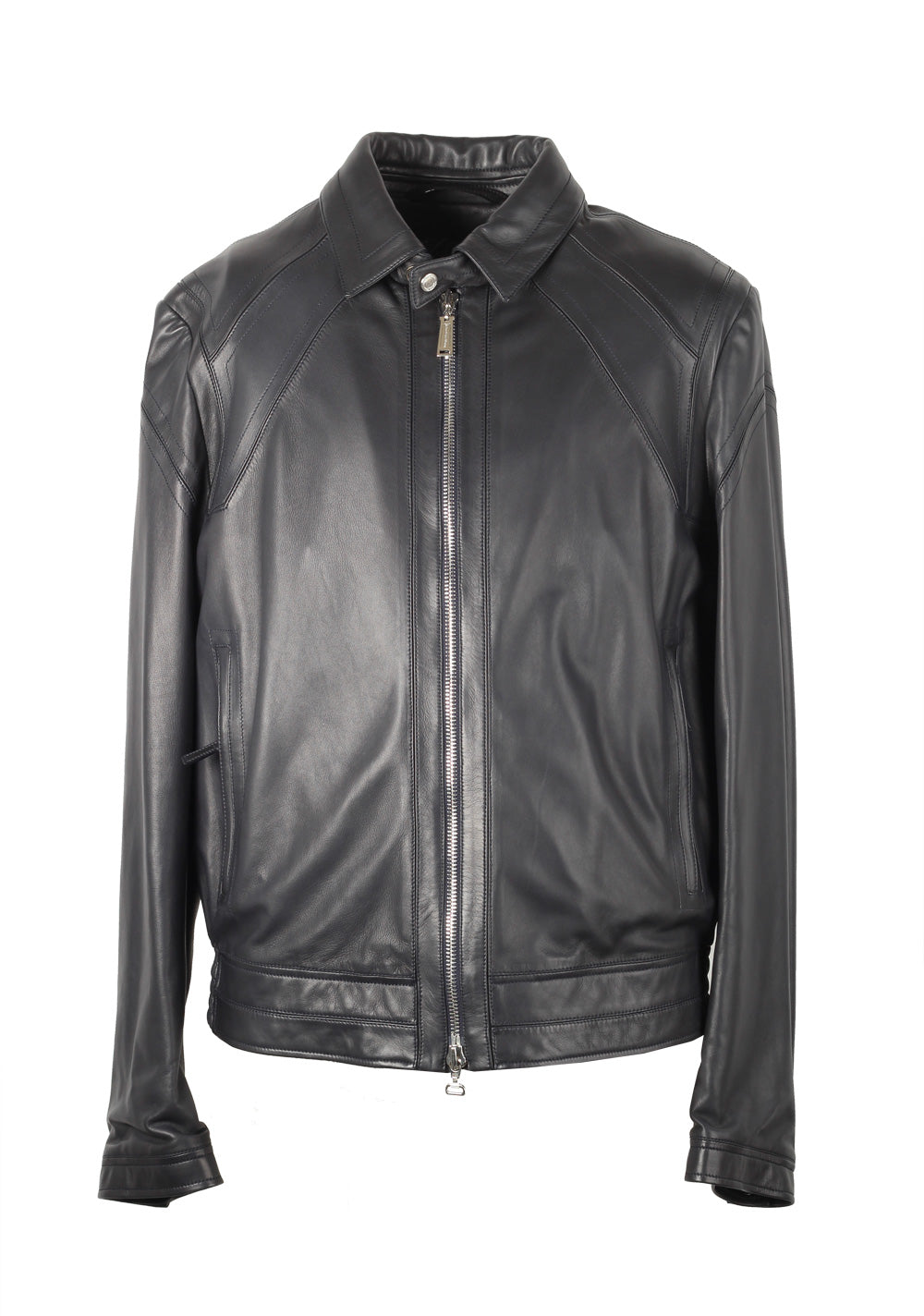 Massimo Sforza Blue Leather Coat Jacket Size 52 / 42R U.S.