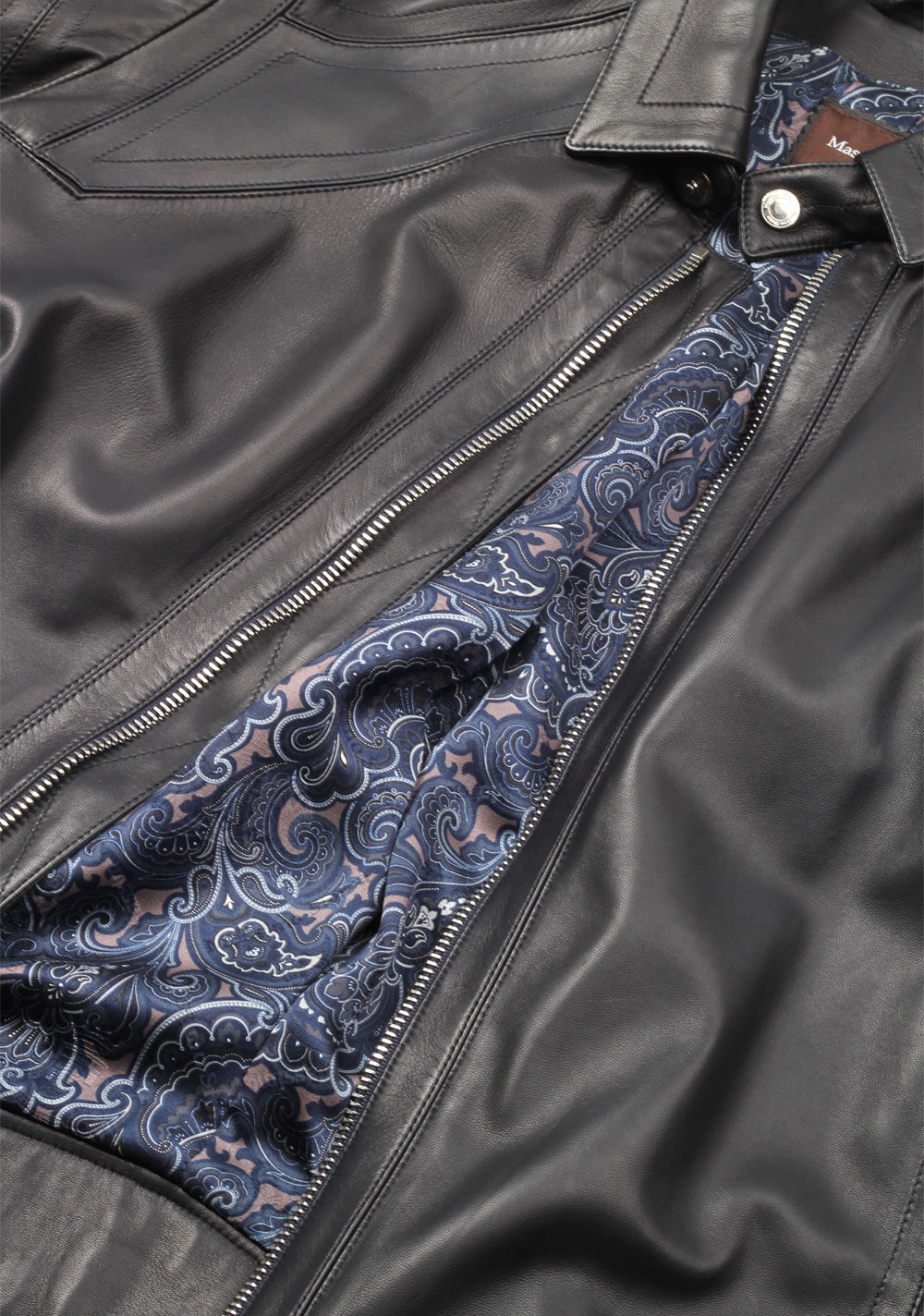 Massimo Sforza Blue Leather Coat Jacket Size 52 / 42R U.S.