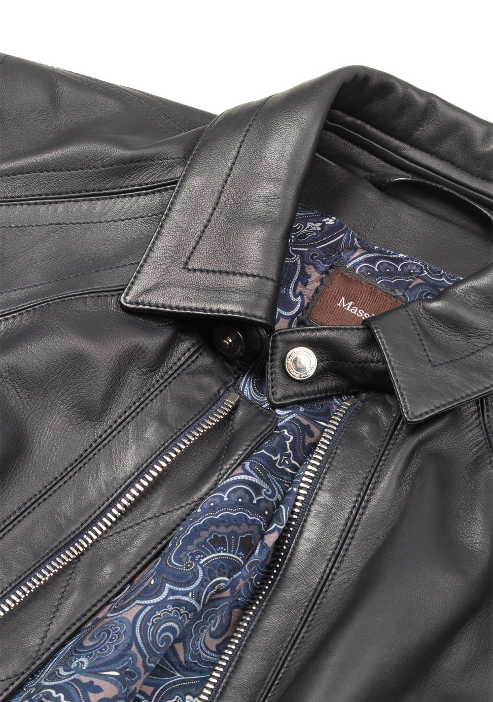 Massimo Sforza Blue Leather Coat Jacket Size 52 / 42R U.S.