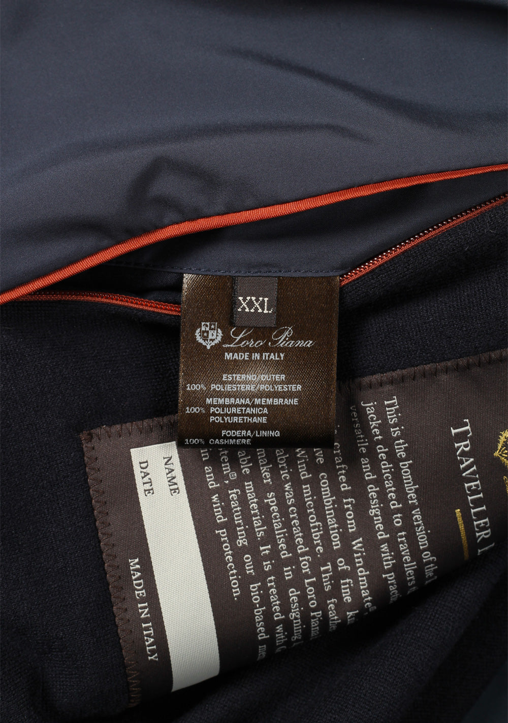 Loro Piana Blue Traveller Bomber Cashmere Jacket Coat Size XXL / 56 / 46R U.S.