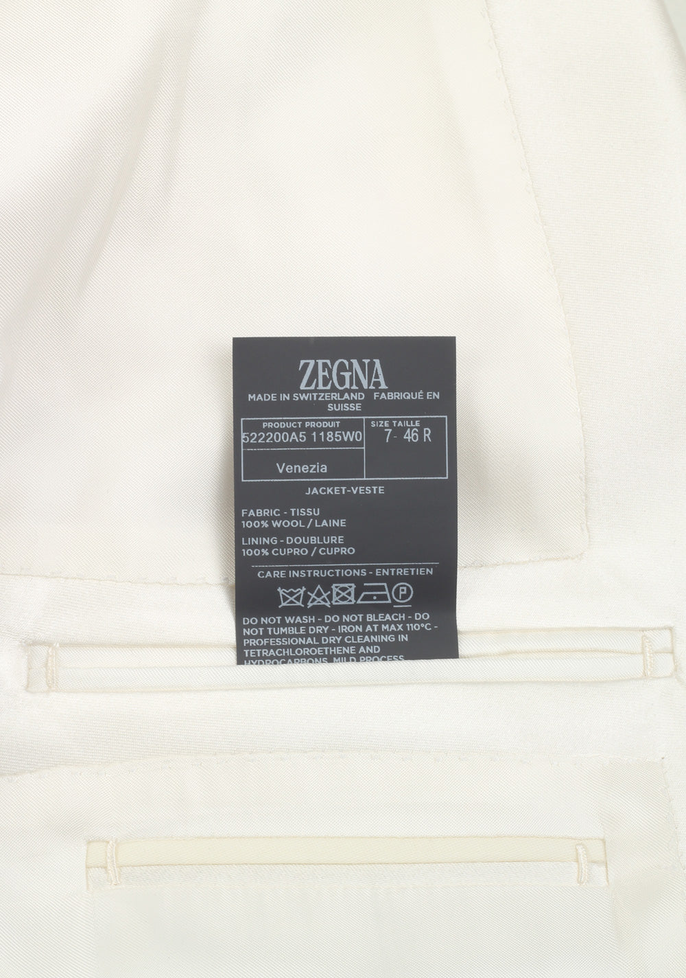 ZEGNA Venezia Off White Tuxedo Dinner Jacket Size 46 / 36R U.S.