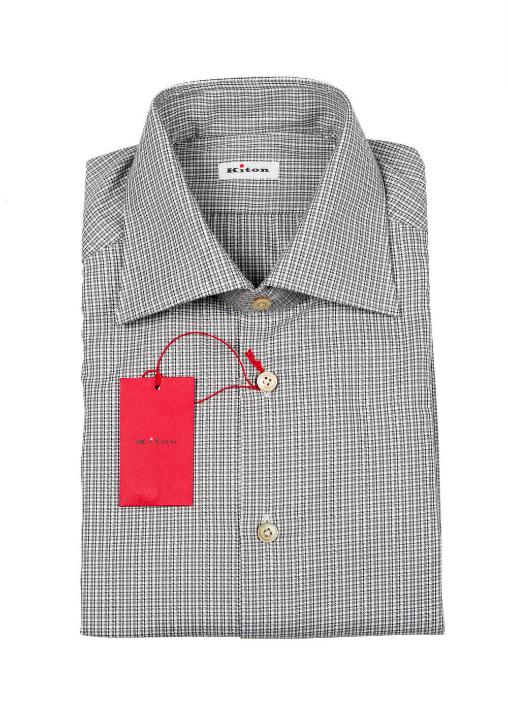 Kiton Checked White Gray Shirt Size 42 / 16,5 U.S.
