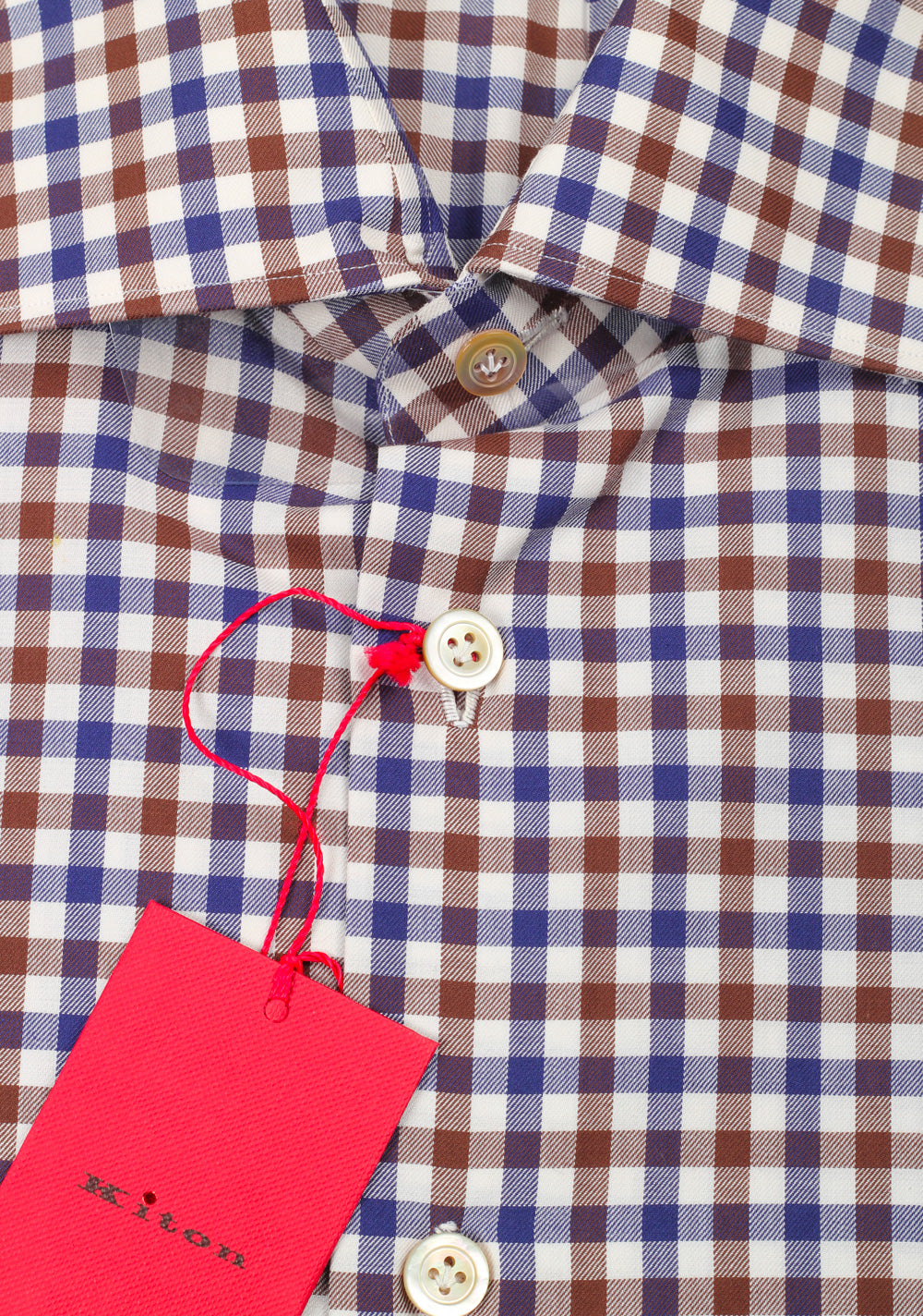 Kiton Checked White Blue Brown Shirt 42 / 16,5 U.S.