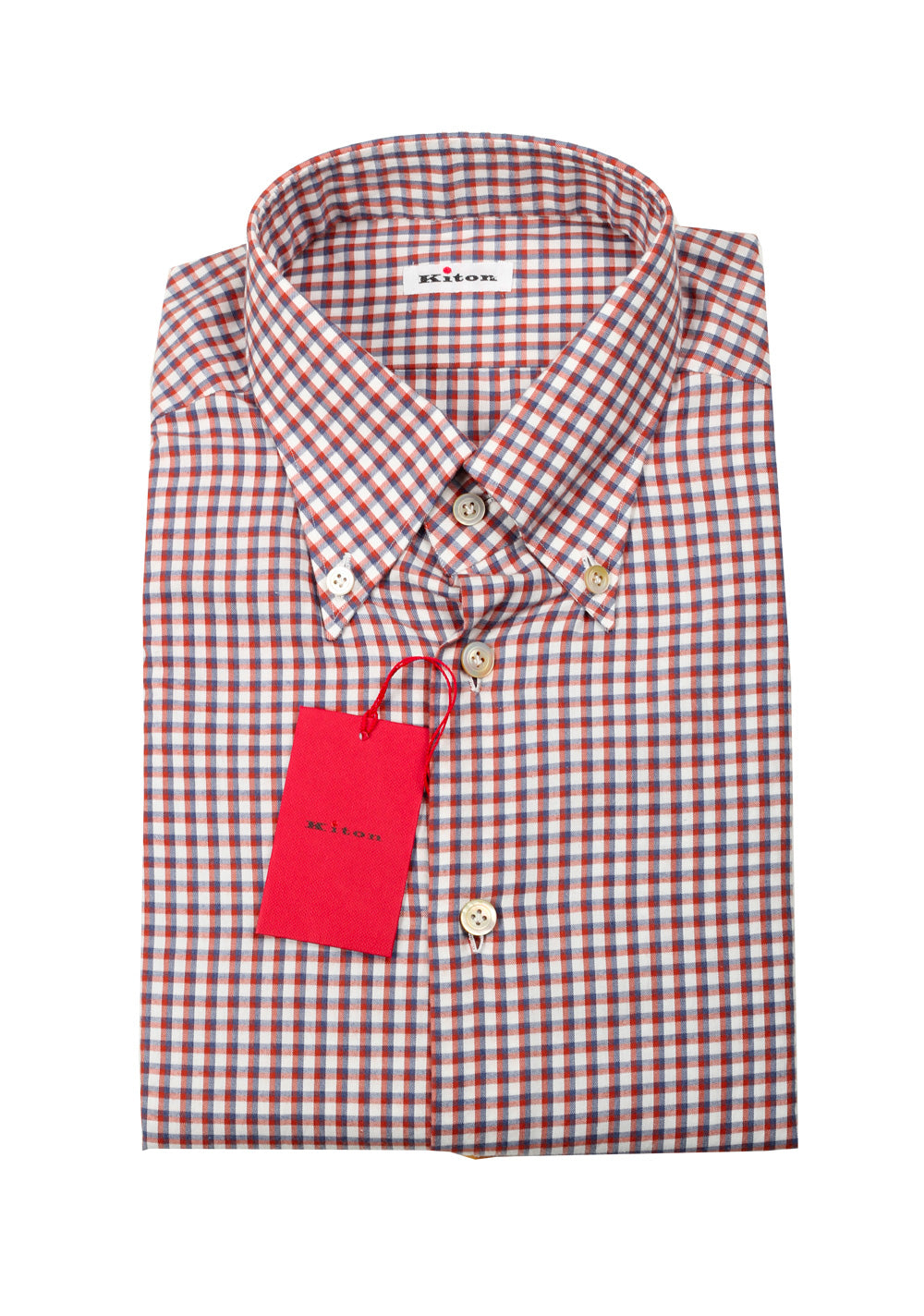 Kiton Checked White Red Gray Shirt Size 39 / 15,5 U.S.