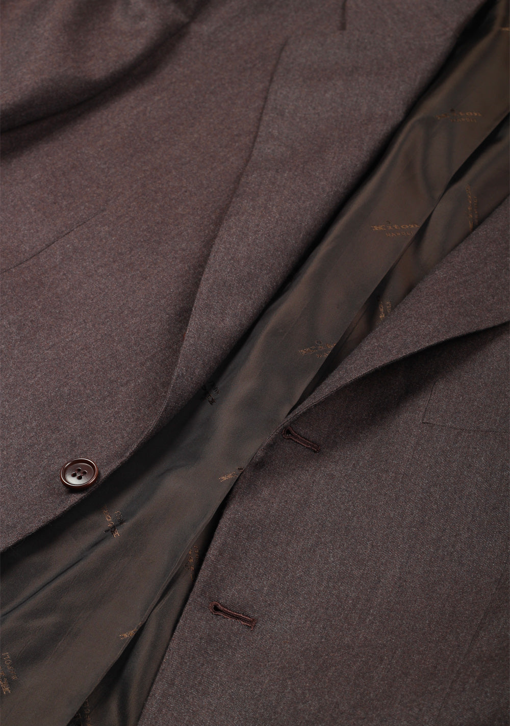 Kiton Solid Brown Suit Size 52 / 42R U.S. In Wool 14 Micron