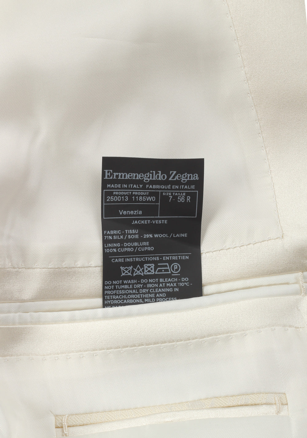 ZEGNA Venezia Off White Tuxedo Dinner Jacket Size 56 / 46R U.S.