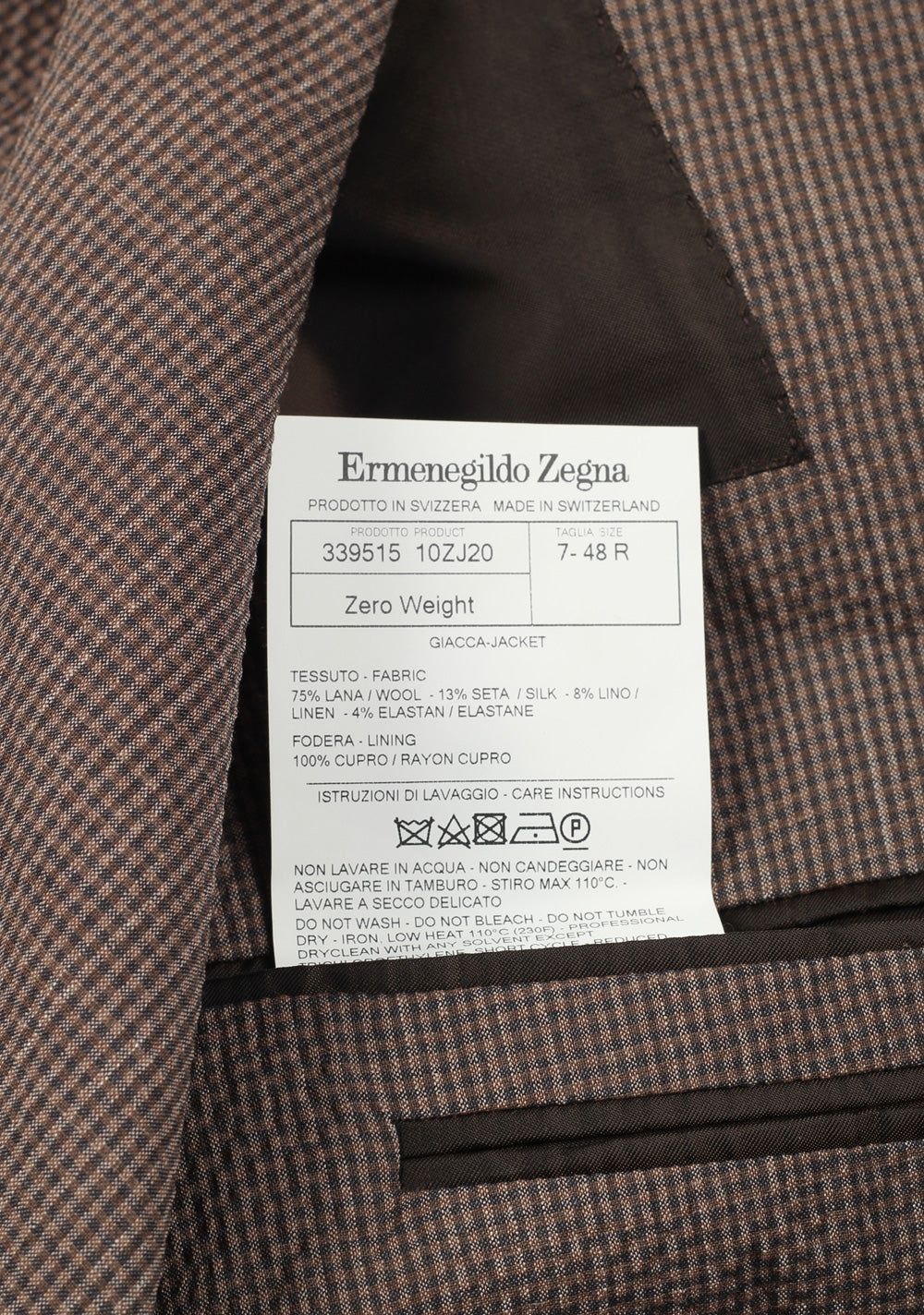 ZEGNA Zero Weight Trofeo Brown Checked Sport Coat Size 48 / 38R U.S.
